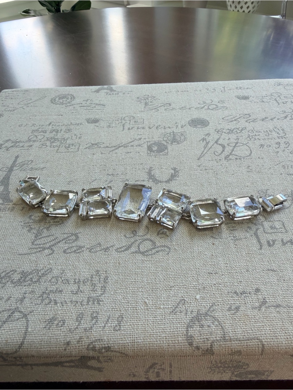 Banana Republic Clear Crystal Link Bracelet - Silver Tones